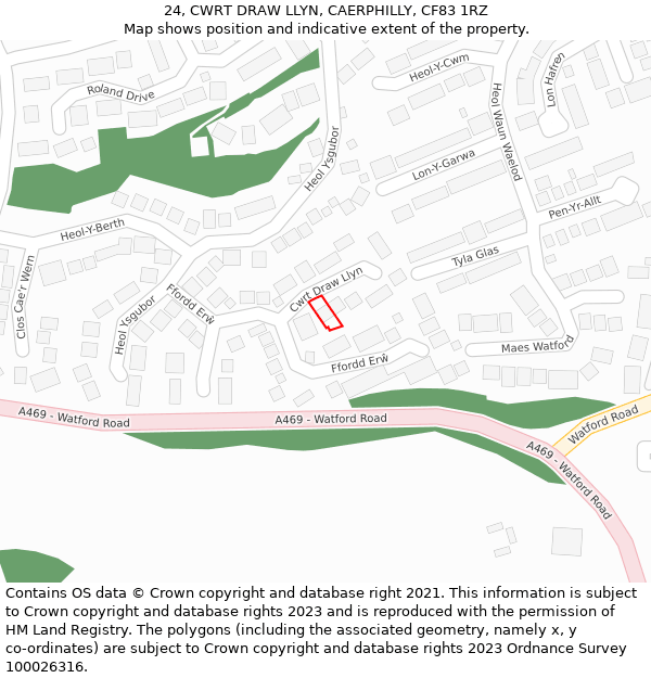 24, CWRT DRAW LLYN, CAERPHILLY, CF83 1RZ: Location map and indicative extent of plot