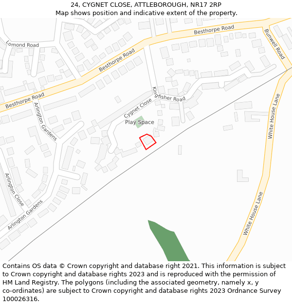 24, CYGNET CLOSE, ATTLEBOROUGH, NR17 2RP: Location map and indicative extent of plot