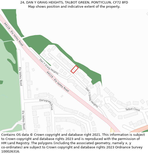 24, DAN Y GRAIG HEIGHTS, TALBOT GREEN, PONTYCLUN, CF72 8FD: Location map and indicative extent of plot