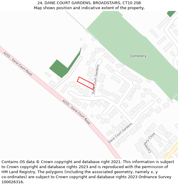 24, DANE COURT GARDENS, BROADSTAIRS, CT10 2SB: Location map and indicative extent of plot