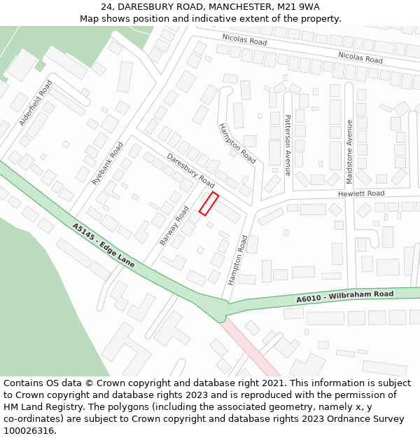 24, DARESBURY ROAD, MANCHESTER, M21 9WA: Location map and indicative extent of plot