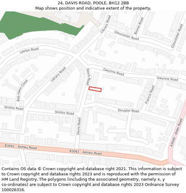 24, DAVIS ROAD, POOLE, BH12 2BB: Location map and indicative extent of plot