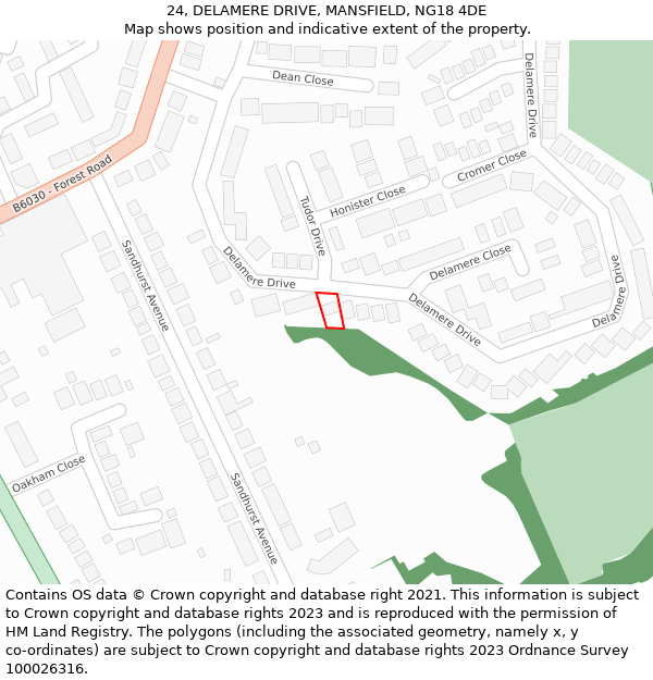 24, DELAMERE DRIVE, MANSFIELD, NG18 4DE: Location map and indicative extent of plot