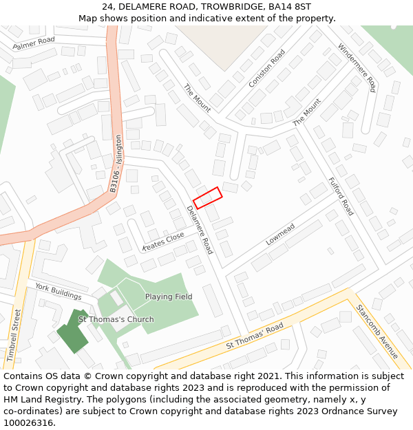 24, DELAMERE ROAD, TROWBRIDGE, BA14 8ST: Location map and indicative extent of plot