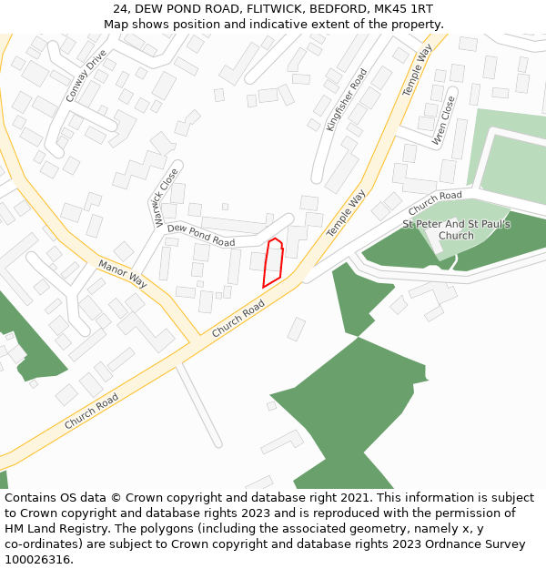 24, DEW POND ROAD, FLITWICK, BEDFORD, MK45 1RT: Location map and indicative extent of plot