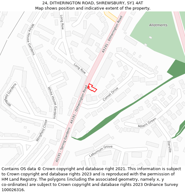 24, DITHERINGTON ROAD, SHREWSBURY, SY1 4AT: Location map and indicative extent of plot