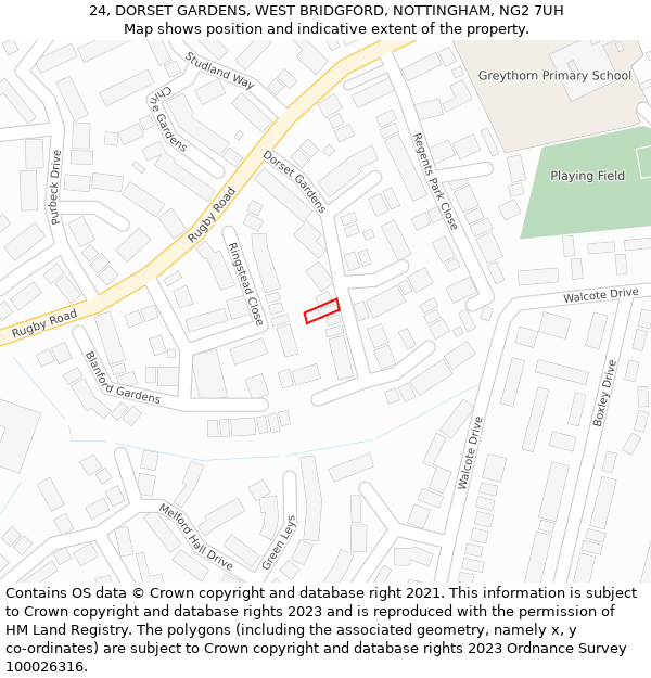24, DORSET GARDENS, WEST BRIDGFORD, NOTTINGHAM, NG2 7UH: Location map and indicative extent of plot