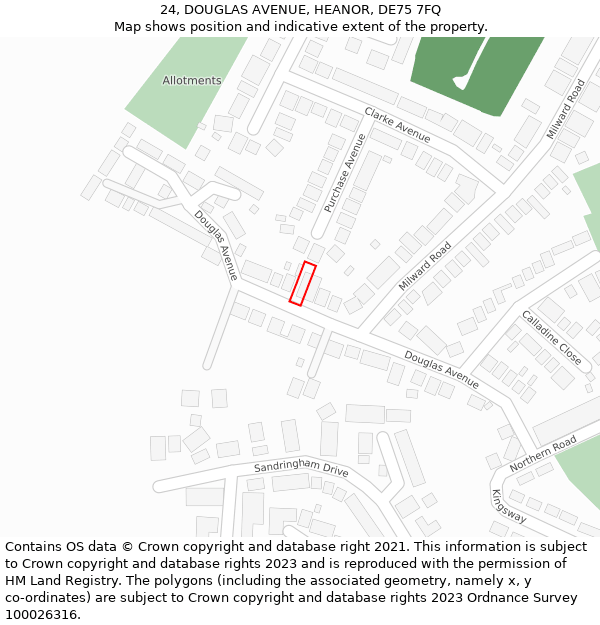 24, DOUGLAS AVENUE, HEANOR, DE75 7FQ: Location map and indicative extent of plot