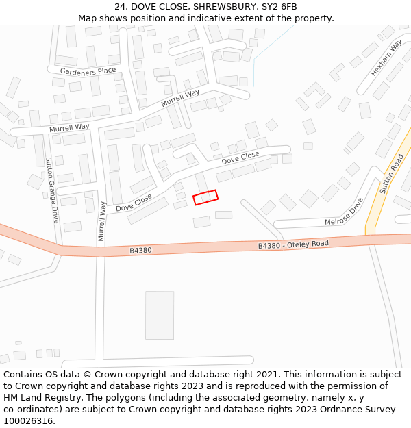 24, DOVE CLOSE, SHREWSBURY, SY2 6FB: Location map and indicative extent of plot