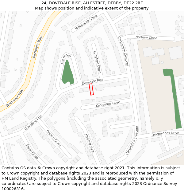 24, DOVEDALE RISE, ALLESTREE, DERBY, DE22 2RE: Location map and indicative extent of plot