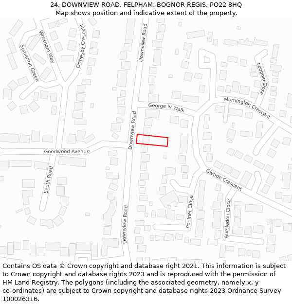 24, DOWNVIEW ROAD, FELPHAM, BOGNOR REGIS, PO22 8HQ: Location map and indicative extent of plot