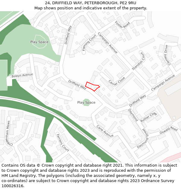 24, DRIFFIELD WAY, PETERBOROUGH, PE2 9RU: Location map and indicative extent of plot