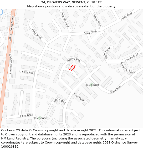 24, DROVERS WAY, NEWENT, GL18 1ET: Location map and indicative extent of plot