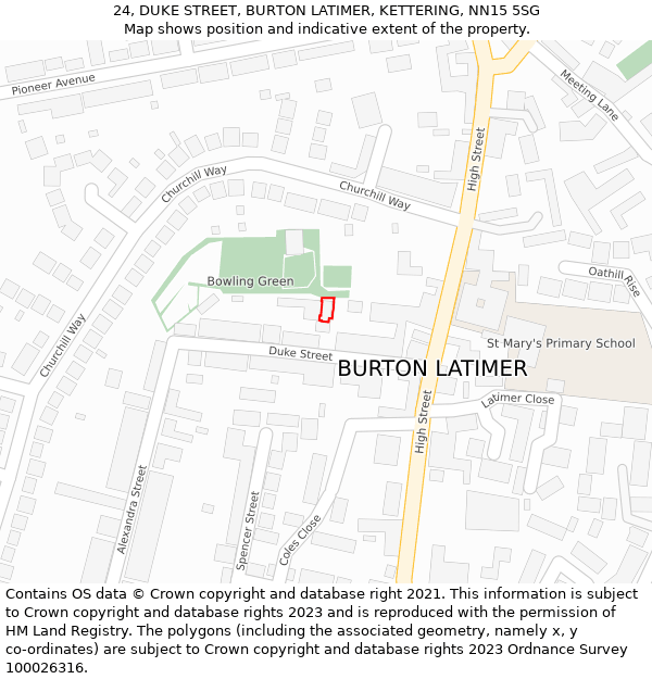 24, DUKE STREET, BURTON LATIMER, KETTERING, NN15 5SG: Location map and indicative extent of plot