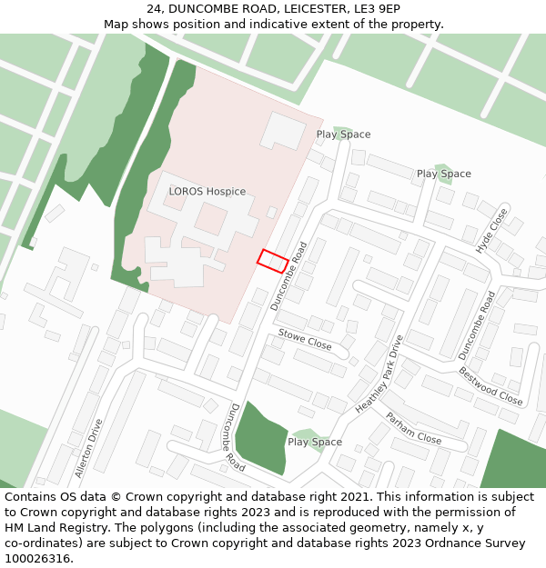 24, DUNCOMBE ROAD, LEICESTER, LE3 9EP: Location map and indicative extent of plot