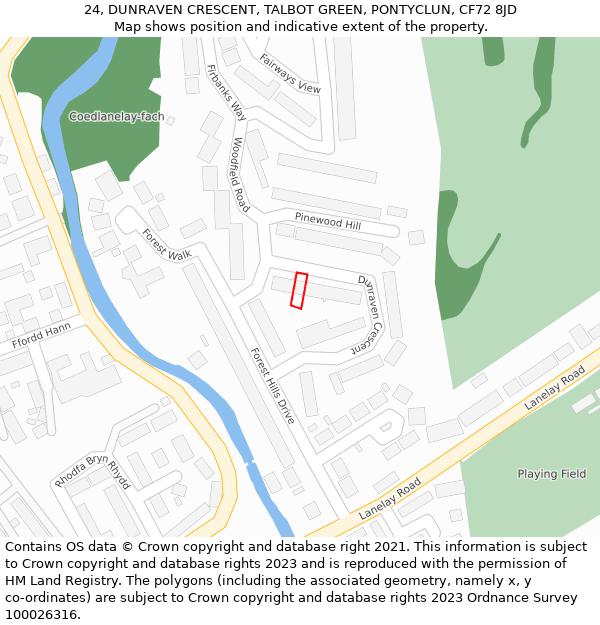 24, DUNRAVEN CRESCENT, TALBOT GREEN, PONTYCLUN, CF72 8JD: Location map and indicative extent of plot