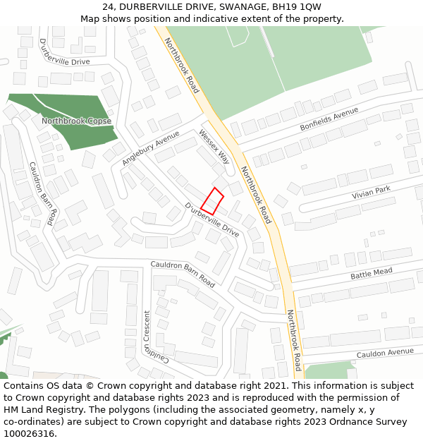 24, DURBERVILLE DRIVE, SWANAGE, BH19 1QW: Location map and indicative extent of plot