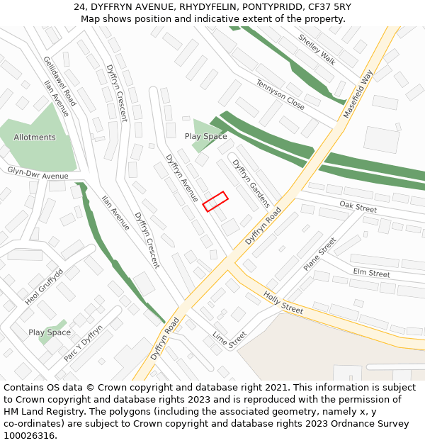 24, DYFFRYN AVENUE, RHYDYFELIN, PONTYPRIDD, CF37 5RY: Location map and indicative extent of plot