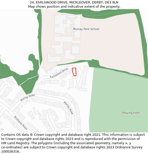24, EARLSWOOD DRIVE, MICKLEOVER, DERBY, DE3 9LN: Location map and indicative extent of plot