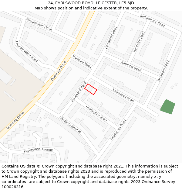 24, EARLSWOOD ROAD, LEICESTER, LE5 6JD: Location map and indicative extent of plot