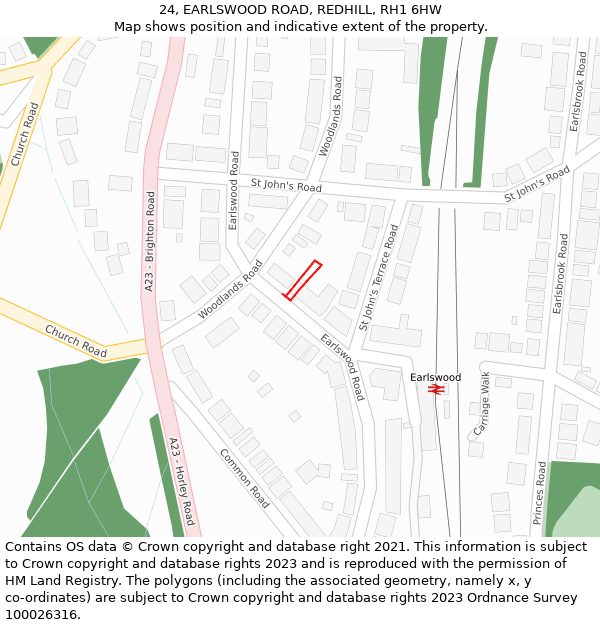 24, EARLSWOOD ROAD, REDHILL, RH1 6HW: Location map and indicative extent of plot