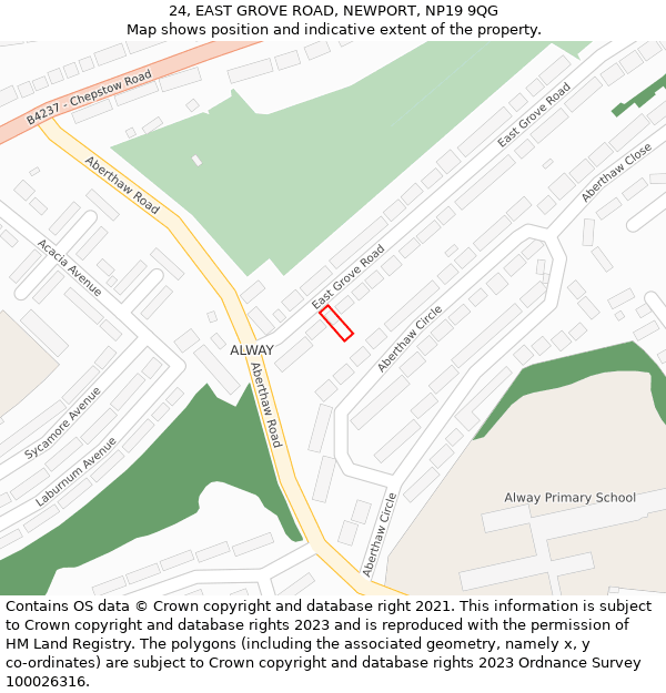 24, EAST GROVE ROAD, NEWPORT, NP19 9QG: Location map and indicative extent of plot