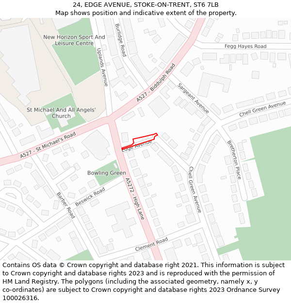 24, EDGE AVENUE, STOKE-ON-TRENT, ST6 7LB: Location map and indicative extent of plot