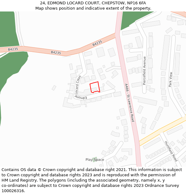 24, EDMOND LOCARD COURT, CHEPSTOW, NP16 6FA: Location map and indicative extent of plot