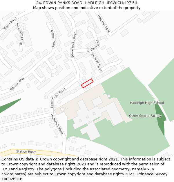 24, EDWIN PANKS ROAD, HADLEIGH, IPSWICH, IP7 5JL: Location map and indicative extent of plot