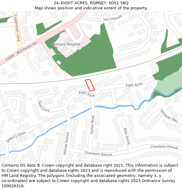 24, EIGHT ACRES, ROMSEY, SO51 5BQ: Location map and indicative extent of plot