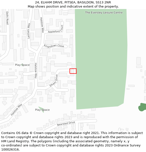 24, ELHAM DRIVE, PITSEA, BASILDON, SS13 2NR: Location map and indicative extent of plot