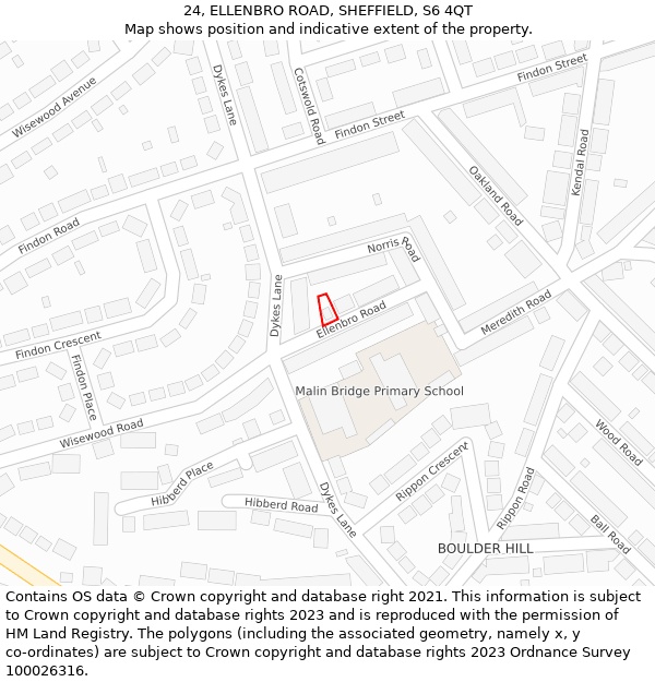 24, ELLENBRO ROAD, SHEFFIELD, S6 4QT: Location map and indicative extent of plot