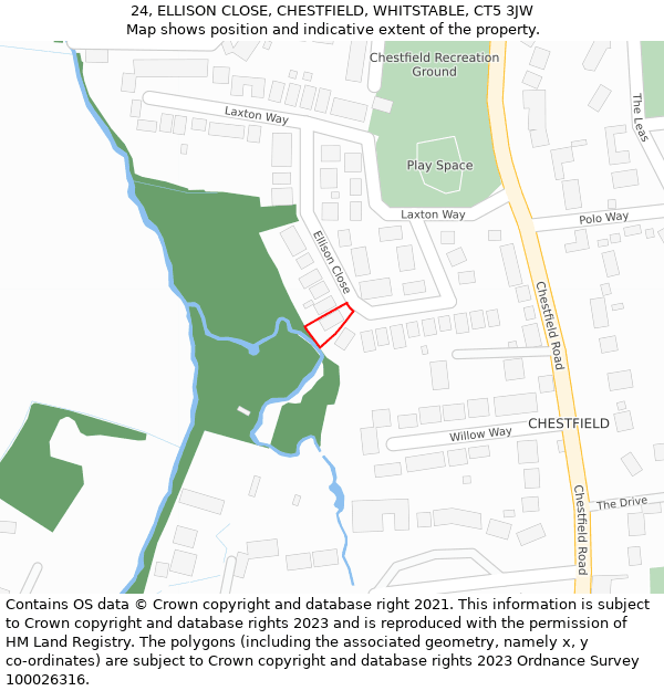 24, ELLISON CLOSE, CHESTFIELD, WHITSTABLE, CT5 3JW: Location map and indicative extent of plot