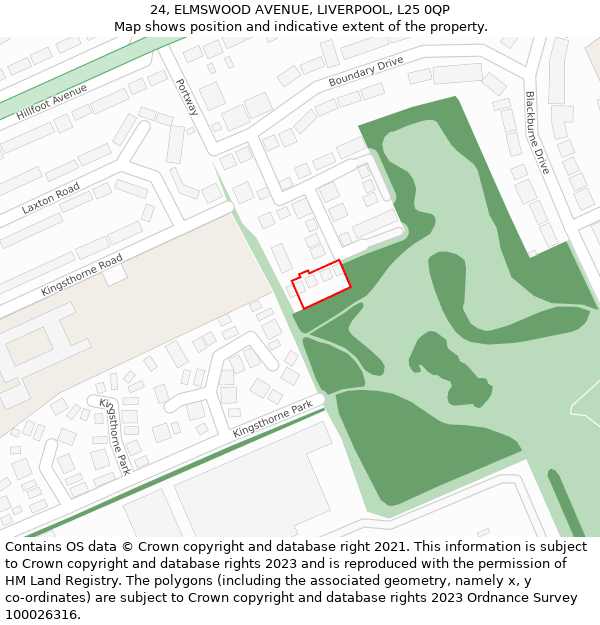 24, ELMSWOOD AVENUE, LIVERPOOL, L25 0QP: Location map and indicative extent of plot