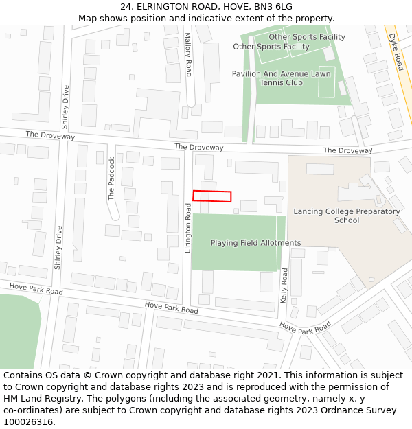 24, ELRINGTON ROAD, HOVE, BN3 6LG: Location map and indicative extent of plot