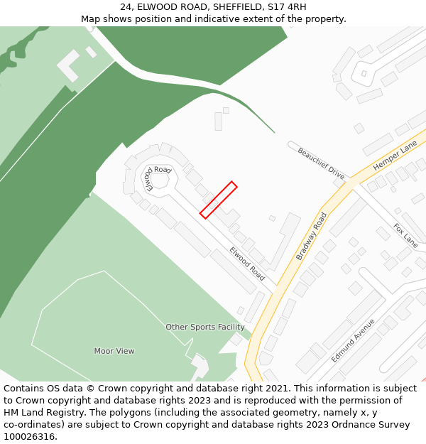 24, ELWOOD ROAD, SHEFFIELD, S17 4RH: Location map and indicative extent of plot