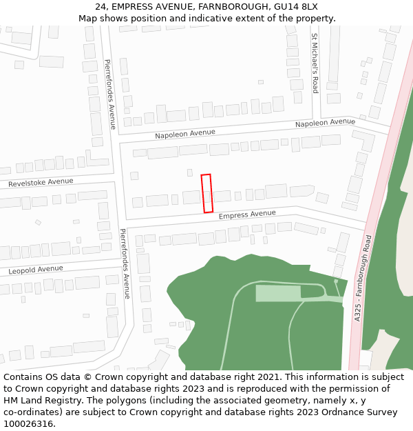 24, EMPRESS AVENUE, FARNBOROUGH, GU14 8LX: Location map and indicative extent of plot