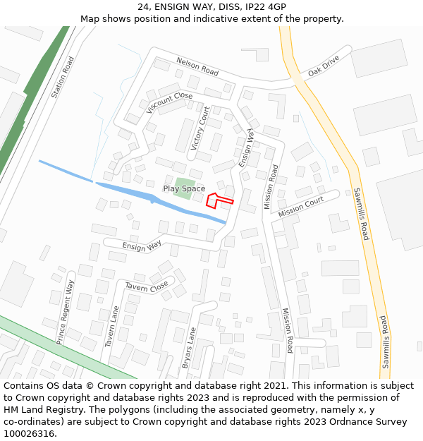 24, ENSIGN WAY, DISS, IP22 4GP: Location map and indicative extent of plot