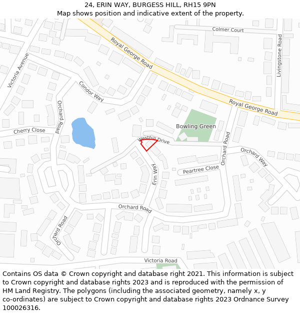 24, ERIN WAY, BURGESS HILL, RH15 9PN: Location map and indicative extent of plot