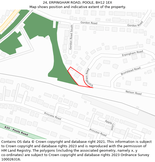 24, ERPINGHAM ROAD, POOLE, BH12 1EX: Location map and indicative extent of plot