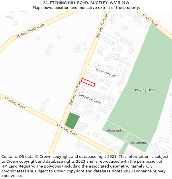 24, ETCHING HILL ROAD, RUGELEY, WS15 2LW: Location map and indicative extent of plot