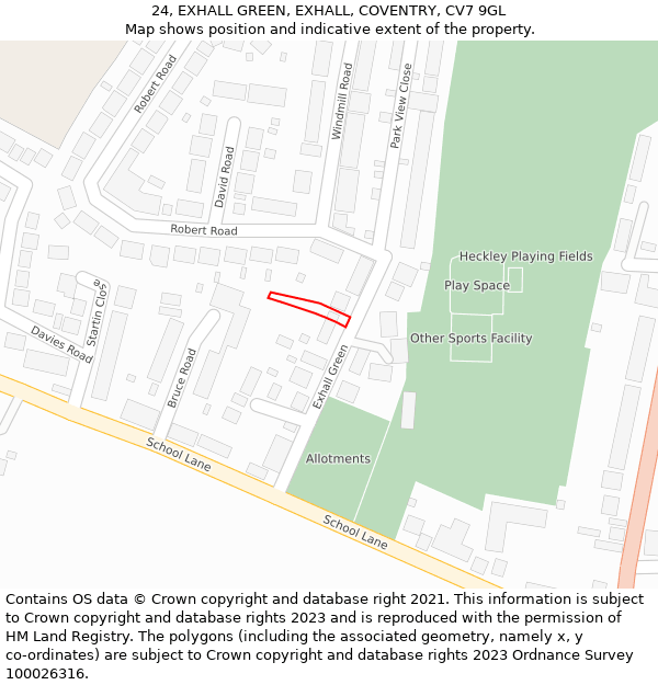 24, EXHALL GREEN, EXHALL, COVENTRY, CV7 9GL: Location map and indicative extent of plot