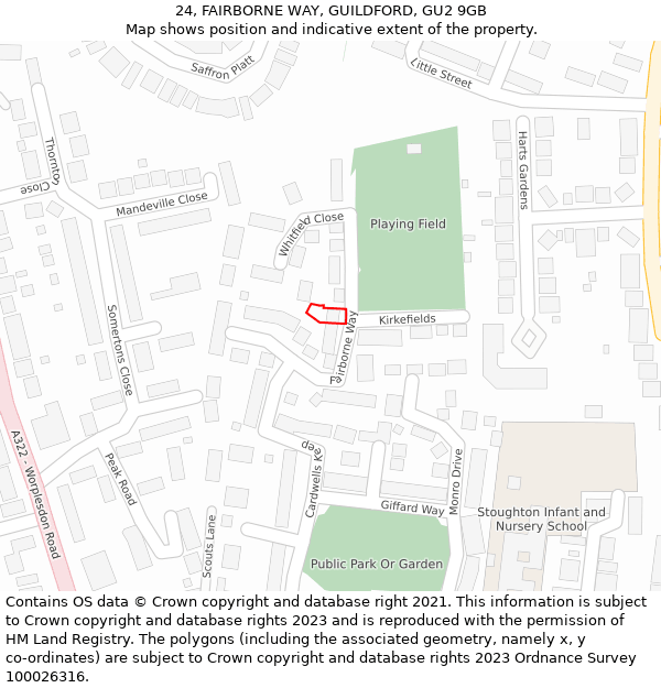 24, FAIRBORNE WAY, GUILDFORD, GU2 9GB: Location map and indicative extent of plot