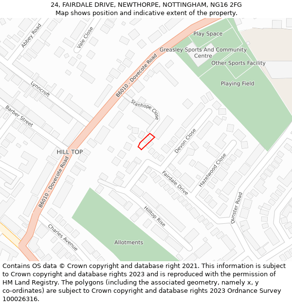 24, FAIRDALE DRIVE, NEWTHORPE, NOTTINGHAM, NG16 2FG: Location map and indicative extent of plot