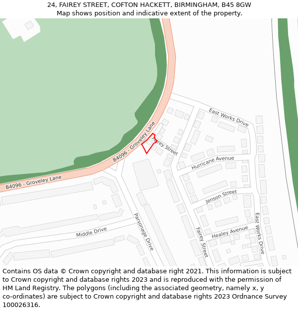 24, FAIREY STREET, COFTON HACKETT, BIRMINGHAM, B45 8GW: Location map and indicative extent of plot