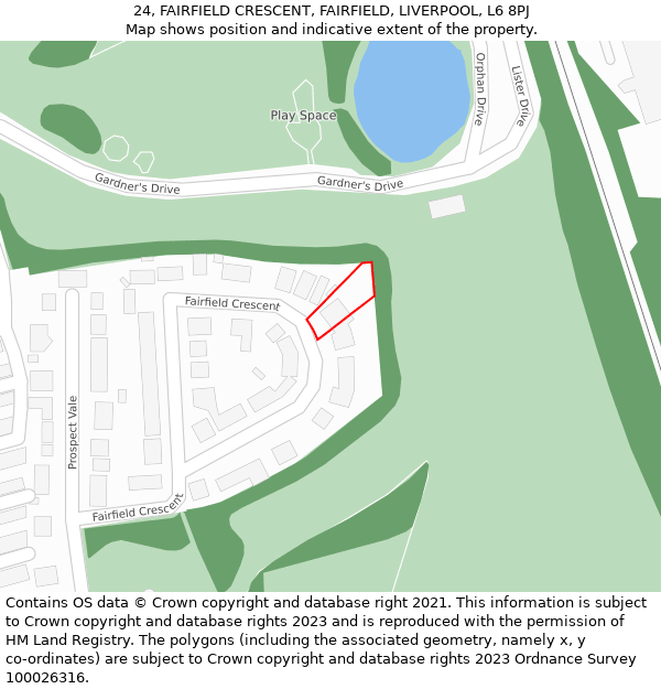 24, FAIRFIELD CRESCENT, FAIRFIELD, LIVERPOOL, L6 8PJ: Location map and indicative extent of plot