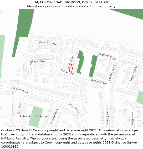 24, FALLOW ROAD, SPONDON, DERBY, DE21 7TF: Location map and indicative extent of plot