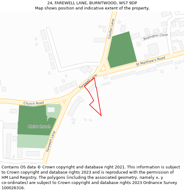 24, FAREWELL LANE, BURNTWOOD, WS7 9DP: Location map and indicative extent of plot