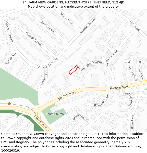 24, FARM VIEW GARDENS, HACKENTHORPE, SHEFFIELD, S12 4JD: Location map and indicative extent of plot