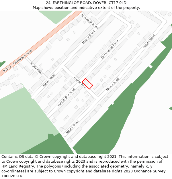 24, FARTHINGLOE ROAD, DOVER, CT17 9LD: Location map and indicative extent of plot